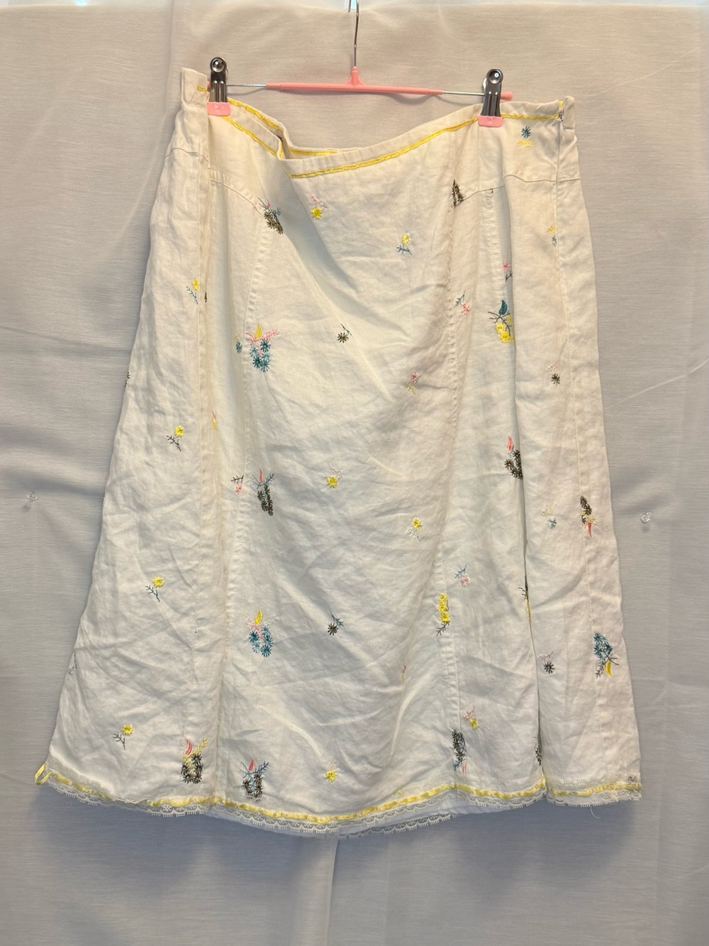 100% Linen Floral Embroidered A-Line Skirt